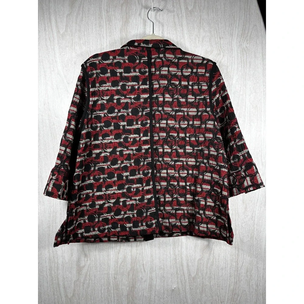 Ali‎ Miles Jacquard Jacket PL Button Front Wire Collar Artsy Chic - Picture 3 of 9